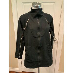 Title Nine Black Zip-Up Sweatshirt W/ White Piping, Size Large